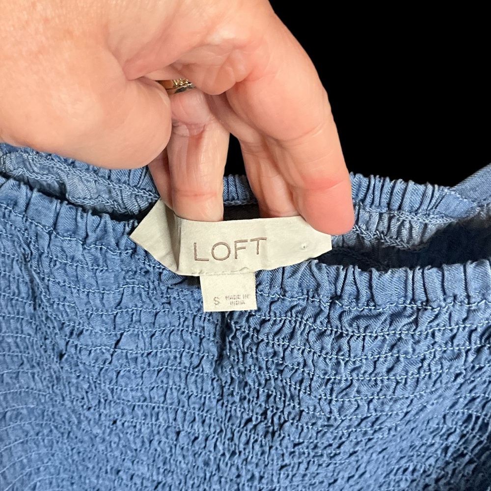 LOFT Light Blue Smocked Peplum Top - Picture 4 of 5